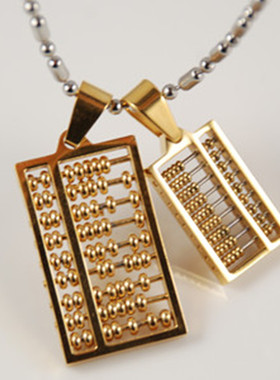 韩版百搭毛衣链钛钢算盘男士吊坠