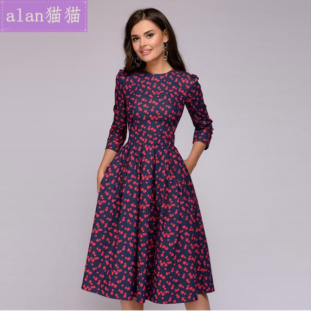 Fall Casual Printing Party Ladies Vintage Christmas Dress-图0