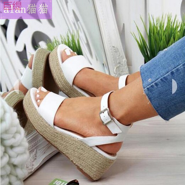 Wedge sandals for women Hemp rope sole platform shoes女凉鞋-图0