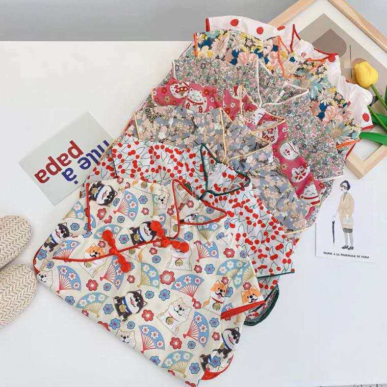 女童旗袍连衣裙2023夏装新款碎花裙子小女孩复古中国风短袖公主裙,淘宝优惠券,粉丝福利购,淘宝优惠卷