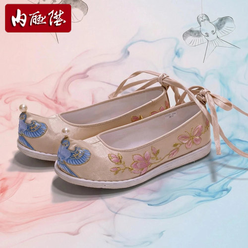 内联升布鞋女手工千层底汉服绣花鞋犀角风筝绑带汉服鞋DN8711 - 图0