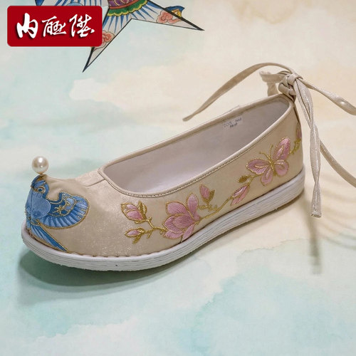 内联升布鞋女手工千层底汉服绣花鞋犀角风筝绑带汉服鞋DN8711 - 图3