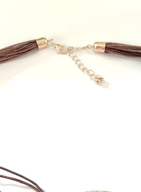 欧美民族风夸张圆形吊坠项链个性女锁骨多层棕色绳项饰品短款潮02