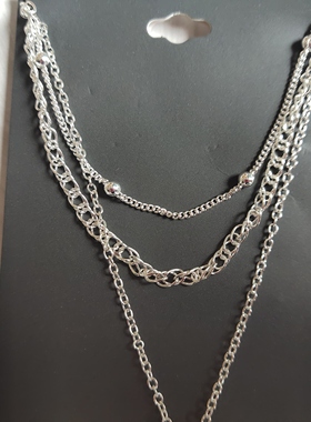 气质多层银色项链锁骨链欧美时尚百搭学生女式项饰镶钻钥匙坠V31