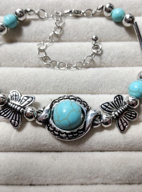 气质做旧银色手链手串欧美时尚百搭学生女蝴蝶腕饰潮手围微大g28