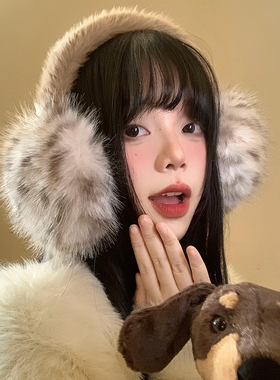豹纹毛绒耳罩女冬季毛茸茸
