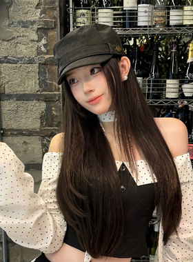 黑色平顶贝雷帽美式复古做旧水洗