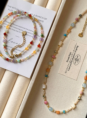 彩色串珠天然石吊坠项链2026新款
