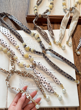 多种戴法波点条纹抽拉扣丝巾项链