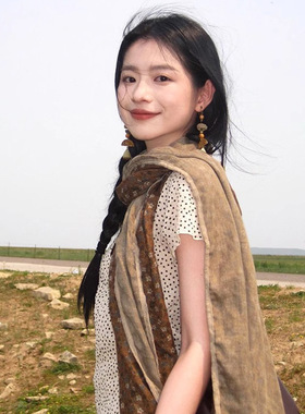 棉麻碎花围巾女薄款民族风复古