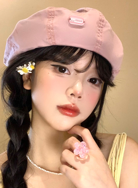 粉色贝雷帽女夏季薄款透气显脸小