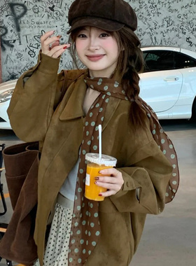 棕色波点长条丝巾女春夏薄款复古