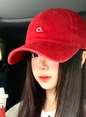 刺绣红色棒球帽女韩版百搭显脸小