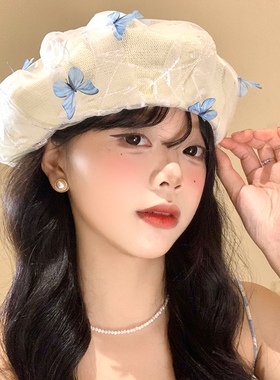 蝴蝶网纱贝雷帽女春夏季薄款透气