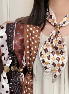 法式抽拉系脖菱格丝巾项链女复古领巾高级感长款毛衣链外搭配饰潮