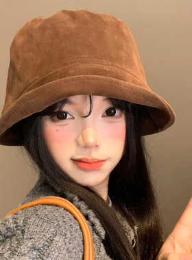麂皮绒渔夫帽女美拉德复古显脸小