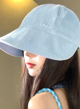 蓝色棉麻渔夫帽女夏季薄款透气