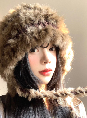 兔毛手工针织毛绒帽女冬季显脸小