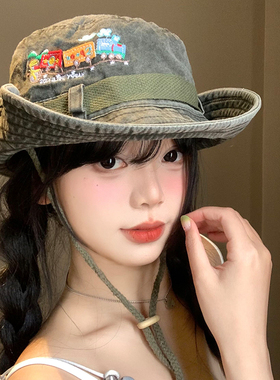 复古西部牛仔帽女春夏季大头围