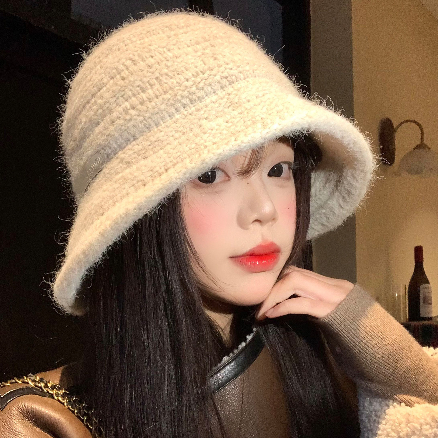 简约针织渔夫帽女秋冬韩版百搭显脸小水桶帽时尚大头围保暖盆帽子,淘宝优惠券,粉丝福利购,淘宝优惠卷