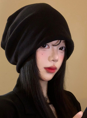 黑色堆堆帽女秋冬日系宽松大头围