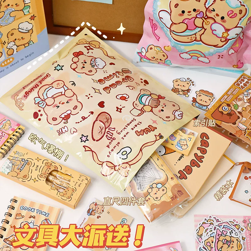 Cute stationery, award for students, set, bag, with little bears, Birthday gift