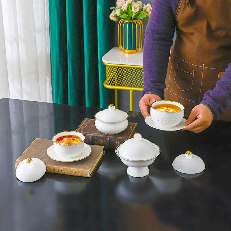 陶瓷炖盅 带盖陶瓷隔水炖盅专用碗专用小炖盅汤盅商用炖罐燕窝碗