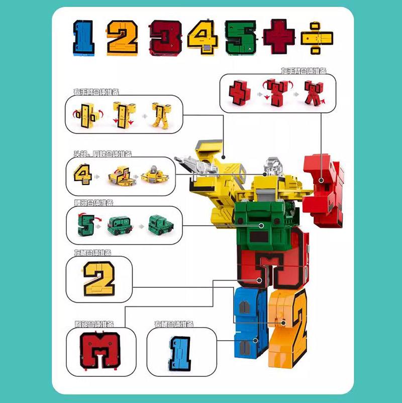 包邮数字变形机器人赛车挖掘机飞机坦克火箭早教模型男生益智玩具 - 图2