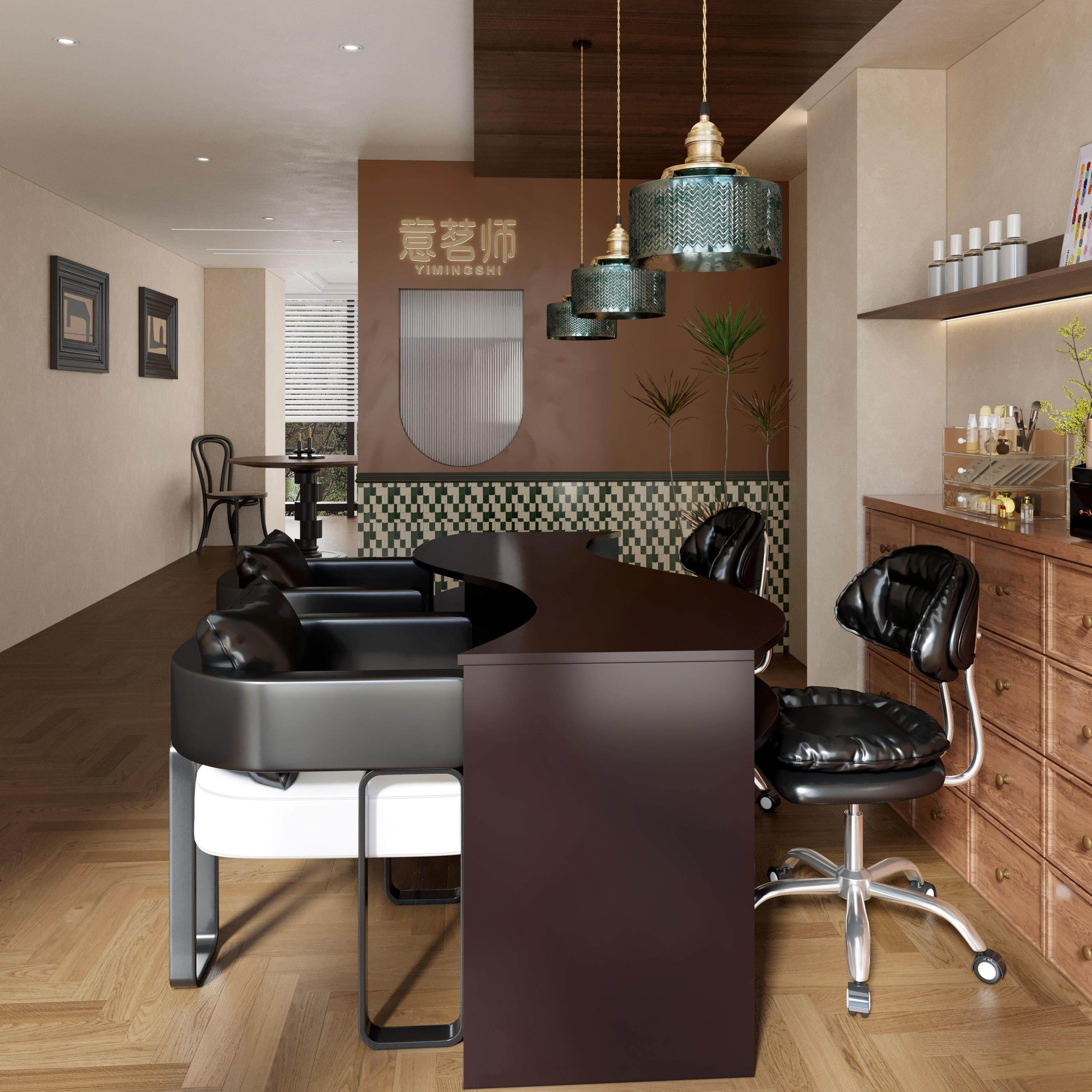 意茗师2025蛇年S型美甲桌椅套装中古风美甲店专用桌子异形双三人,淘宝优惠券,粉丝福利购,淘宝优惠卷