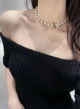 ECHOZOE“蝴蝶xuan学”家早春新款镂空珍珠项链choker颈链锁骨