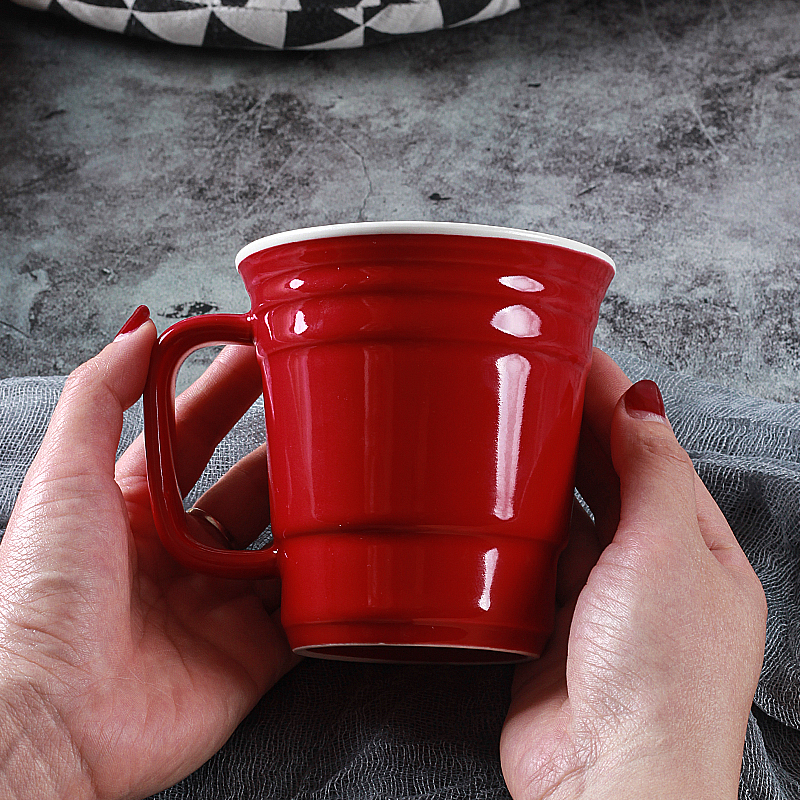 美式简约陶瓷马克杯带盖勺创意潮流早餐咖啡杯情侣个性家用水杯子