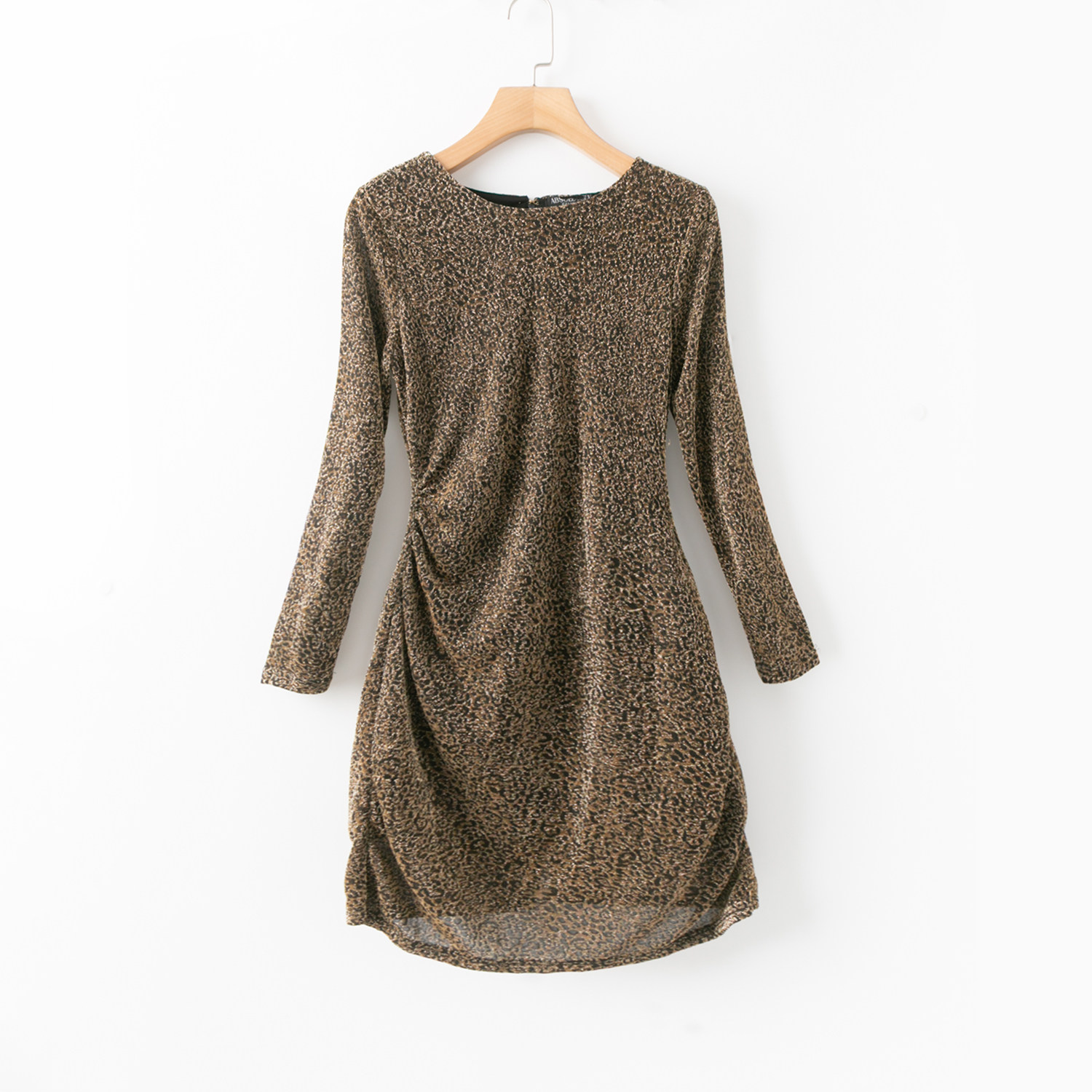 春秋外贸韩版新款   时尚简约  银线(金线)交织  圆领长袖连衣裙