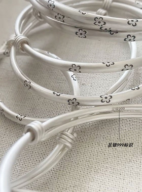 复古文艺女999足银小花手镯