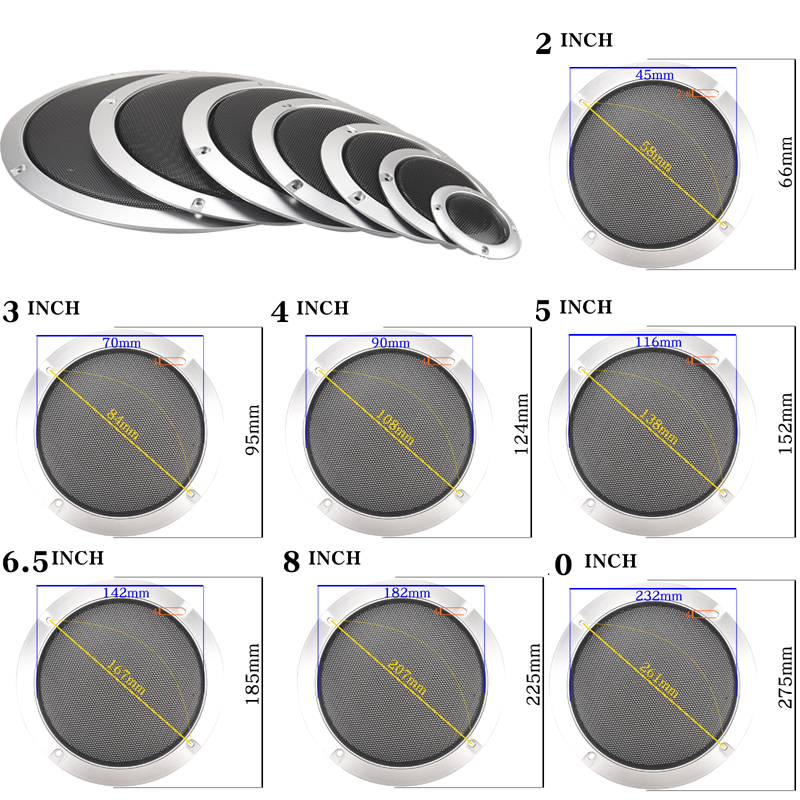 精全发烧音响音箱铁网硬网2 3 4 5 6 8 10寸喇叭网罩66~275金银黑 - 图1