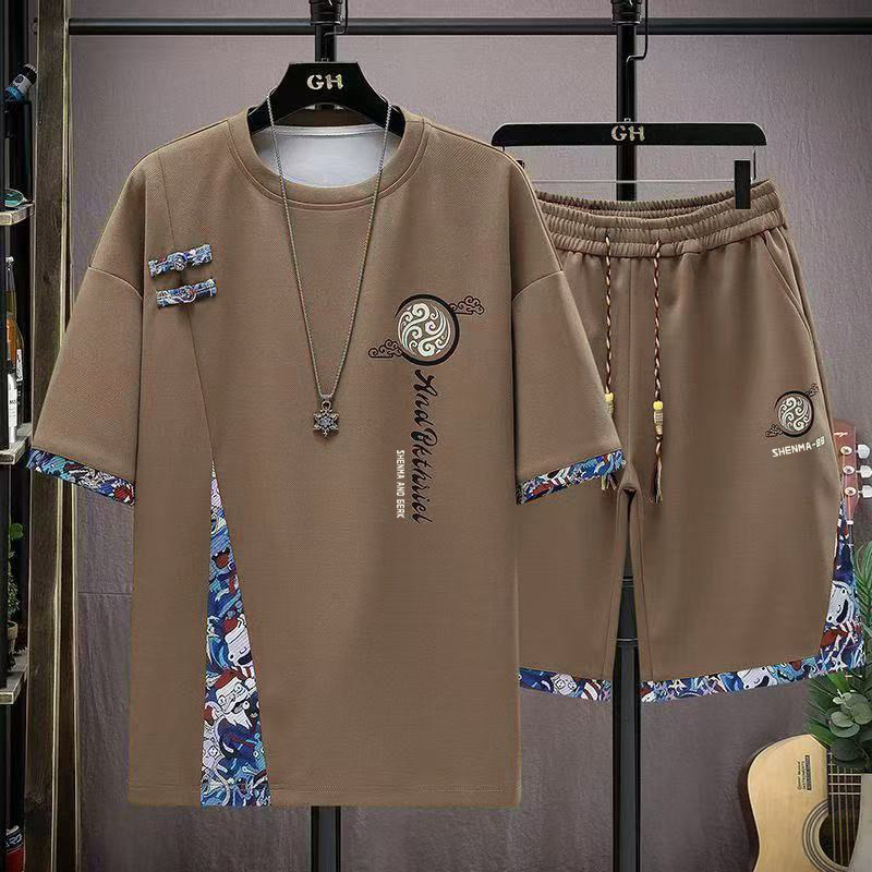 新中式中国风短袖夏季一整套休闲运动套装男生搭配两件套短裤一套,淘宝优惠券,粉丝福利购,淘宝优惠卷