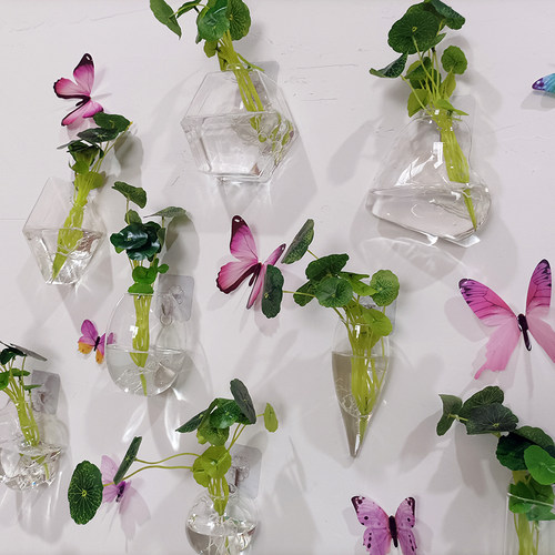 简约墙面装饰花瓶玻璃透明水养绿萝植物器皿富贵竹插花盆精致家居 - 图1