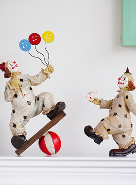 欧式复古马戏团小丑手办可爱公仔树脂摆件创意家居样板房间