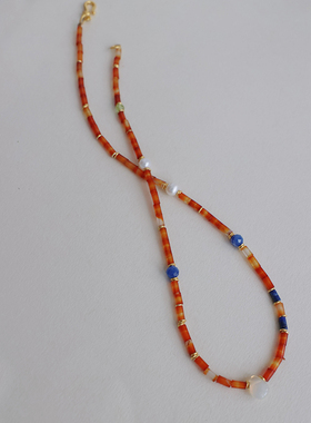 原创新中式天然玛瑙串珠项链