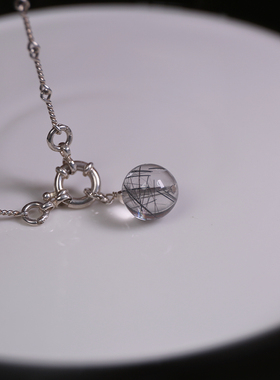 天然黑发晶纯银项链高级感中性