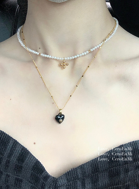 珍珠项链女十字吊坠项链