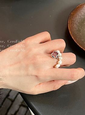 CeroEnMi 天然小米珠石榴吊坠镶嵌锆石小众宝藏戒指女