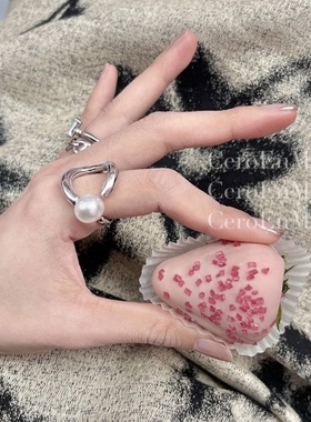 圆环镀银戒指日韩风个性潮流珍珠