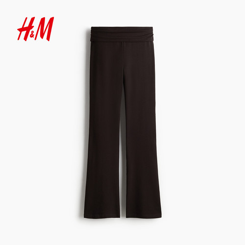 HM女装裤子2025秋季新款时尚休闲折叠腰棉质松紧腰长裤1299682 - 图3