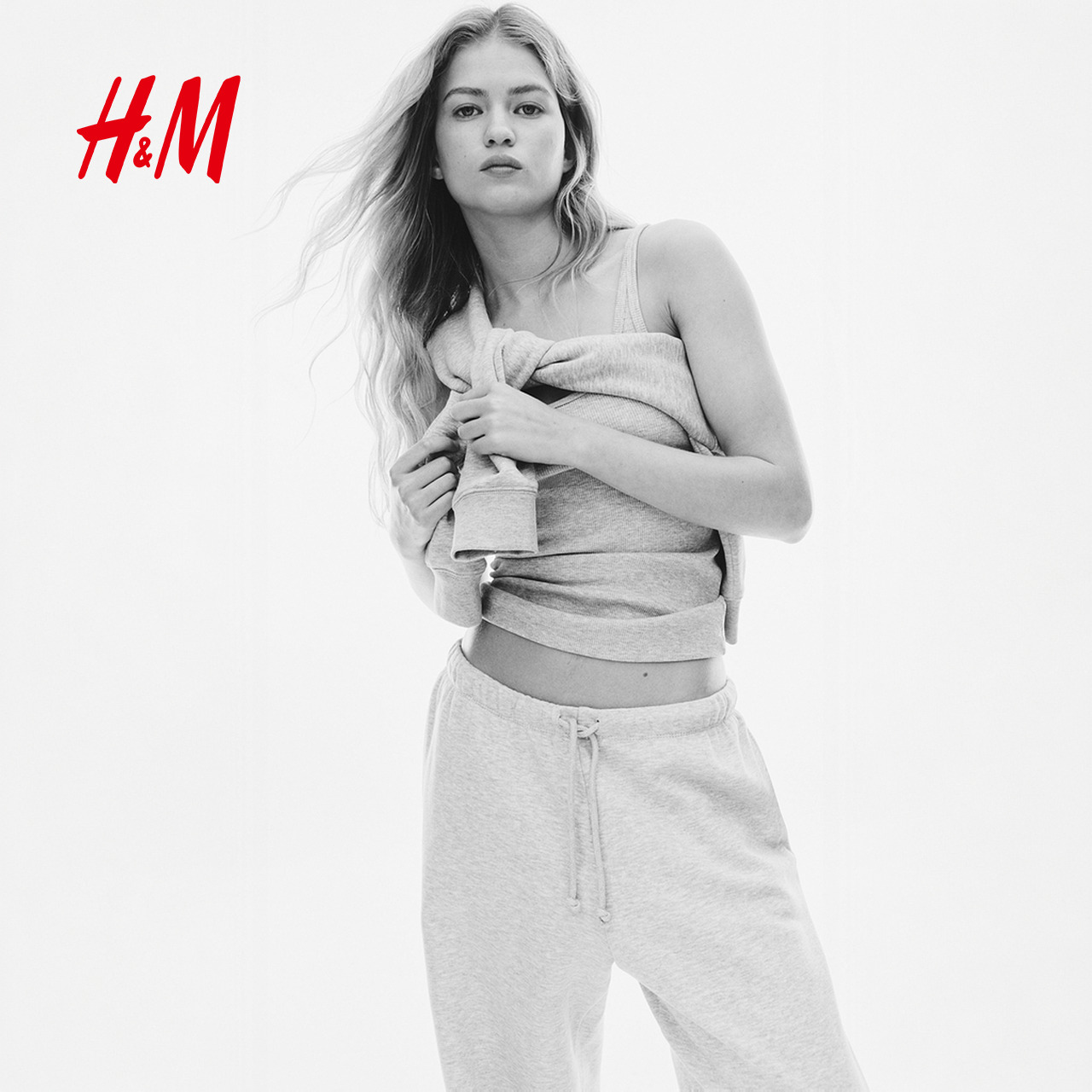 HM女装休闲裤通勤外出直筒宽松运动松紧抽绳阔腿慢跑裤1199249 - 图1