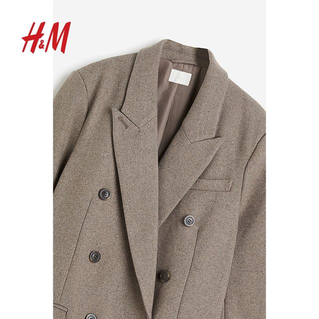 HM women's suit autumn fashion casual double-breasted loose and comfortable gray jacket 1203910