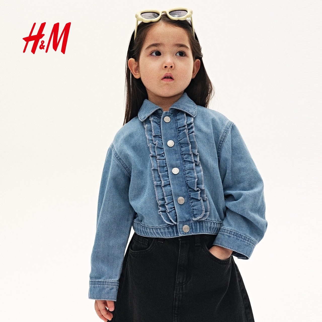 HM2025冬季新款童装儿童女童褶边牛仔外套1301486 - 图0