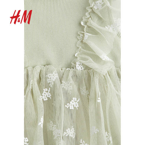 HM童装女婴连衣裙夏季印花薄纱裙摆连衣裙1281868 - 图1