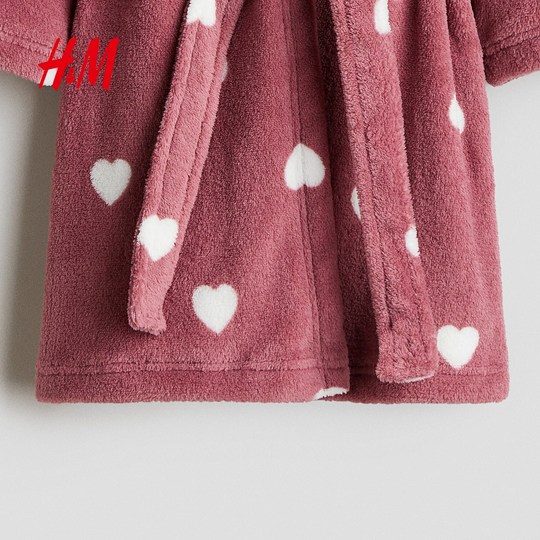 HM童装儿童女童家居服2025新款红色拜年服圣诞抓绒睡袍0540614