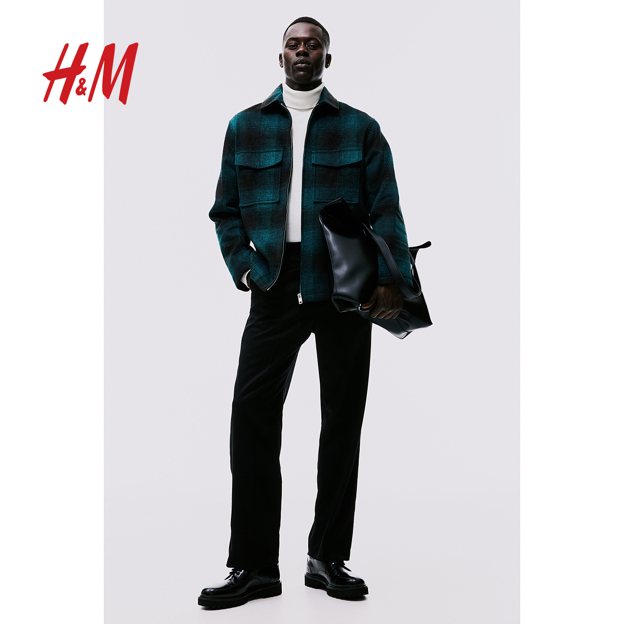 HM男装夹克春季标准版型格子衬衫式长袖外套1176698