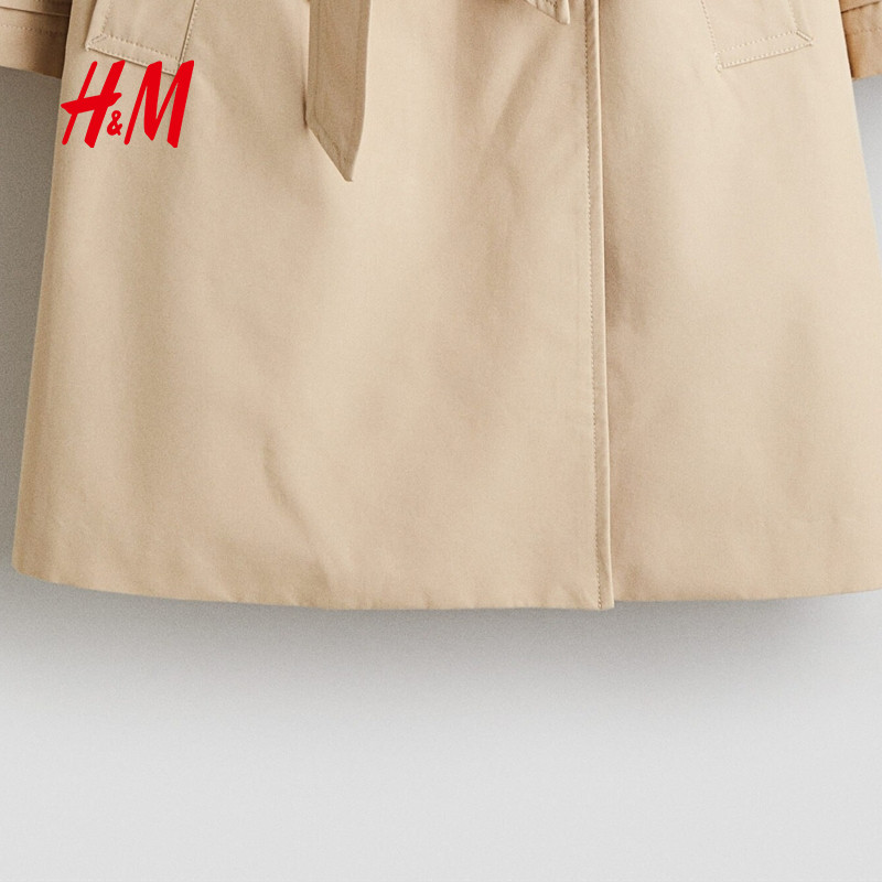 HM童装儿童女童风衣2025冬新款斜纹布插肩袖双排扣长外套1291837,淘宝优惠券,粉丝福利购,淘宝优惠卷